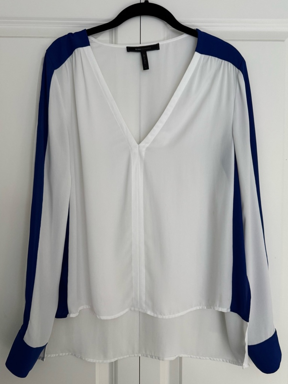 BCBG White V-Neck Long Sleeve Blouse